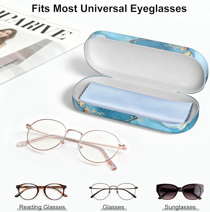 Hard Shell Leather Sunglasses Case,Classic Fashionable Cute Large Glasses Case for Women Men,Sunglass Eyeglasses