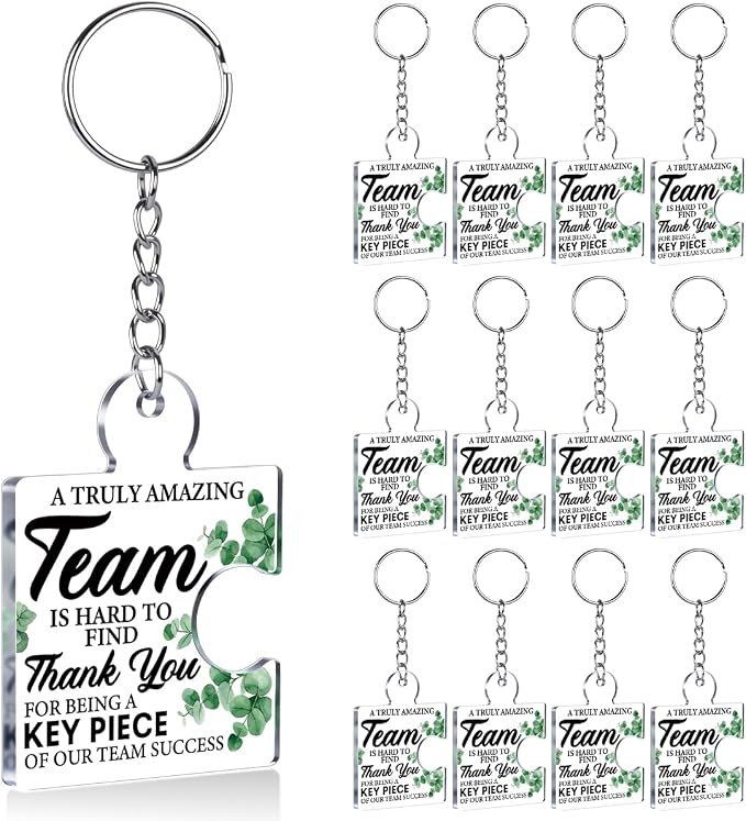 Team Appreciation Gifts Bulk Thank You Keychains for Coworkers | Gift Set for Employee, Staff, Teachers, Teamwork Puzzle Piece Keyring, Acrylic