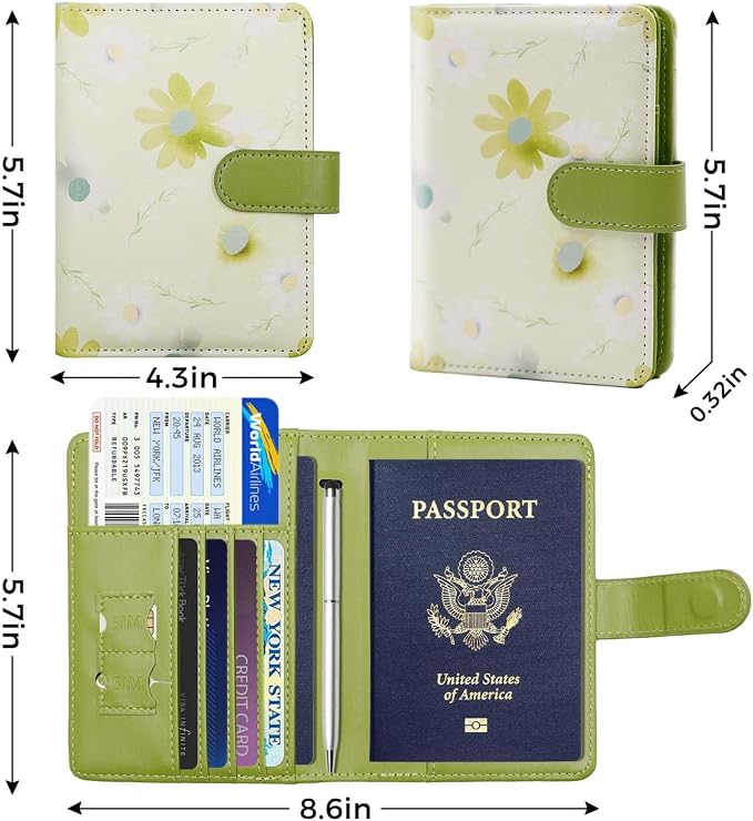Melsbrinna Rfid Passport Holder for Travel women/Men, Cute Passport Wallet Rfid Blocking Card Slots, Rfid Passport Cover/CaseTravel Wallet, Passport Book Holder (1, floral green)