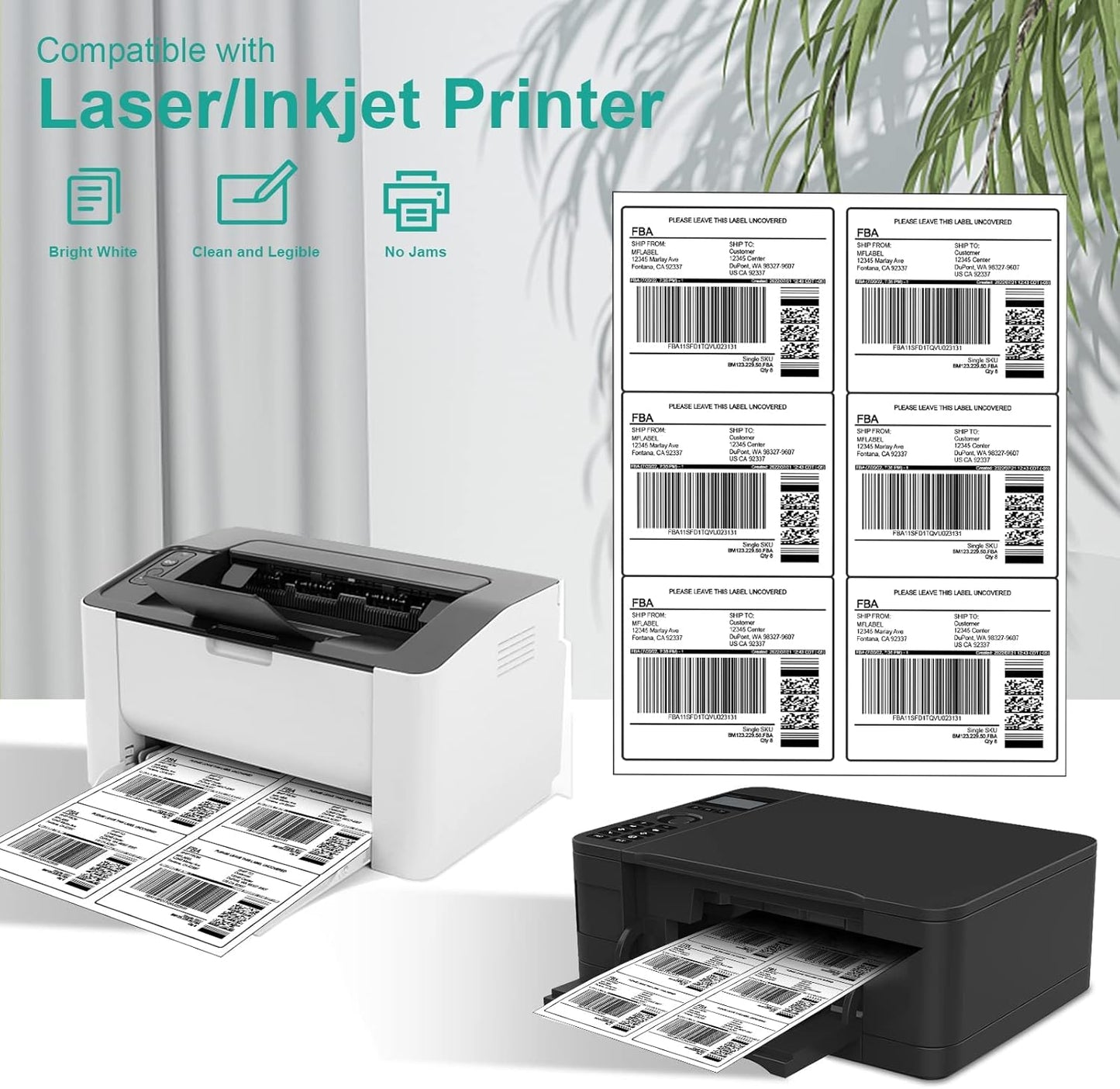 MFLABEL 3-1/3" x 4" Shipping Address Sticker, FBA Labels, 6-UP Sticker Label, White Shipping Label, Easy to Peel, Address Paper for Laser/Ink Jet Printer, 6 Per Page (30000 Labels, 5000 Sheets)