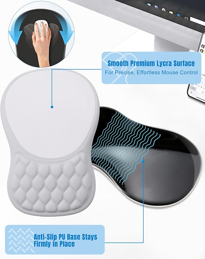 Ergonomic Mouse Pad with Sloped Memory Foam Wrist Rest | 3D Textured Wrist Cushion, Smooth Lycra Surface, Non-Slip PU Base, Comfortable Support for Office/Home Computer Desks