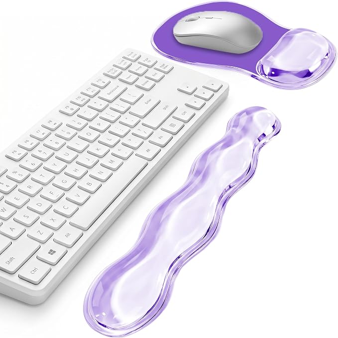 Keyboard Wrist Rest & Ergonomic Mouse Pad with Wrist Rest Set, Cute Transparent Gel Wrist Rest for Keyboard and Mouse, Soft Support for Pain Relief, Office, Gaming Desk Accessories（Purple）