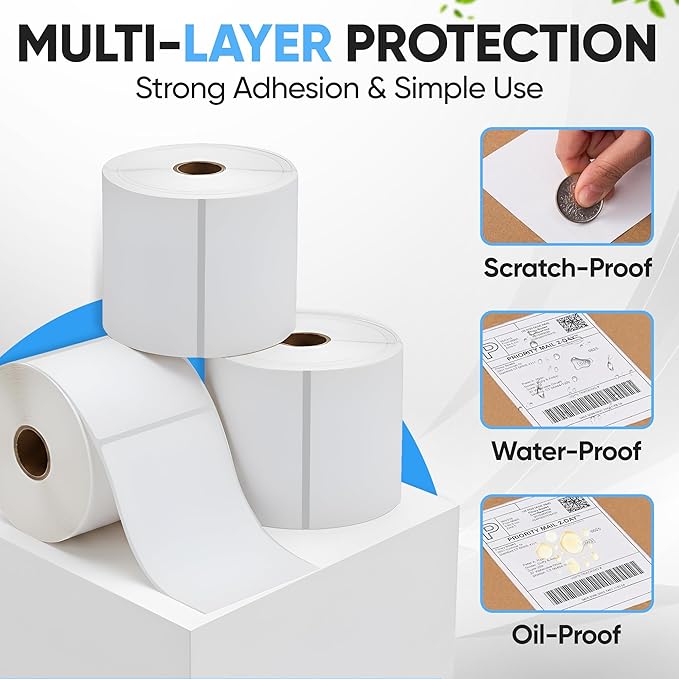 PackGurus 4"x6" Direct Thermal Label Roll, Shipping Labels with Perforated, Commercial Grade for Thermal Printer, 500 Labels/Roll, 4 Rolls (2,000 Labels Total)