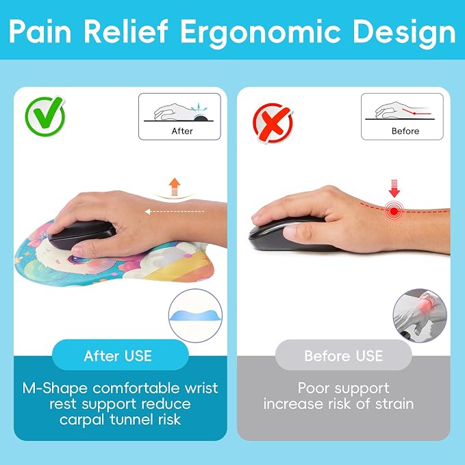 Upgrade Ergonomic Mouse Pad,Non Slip Mousepad Wrist Rest Support for Office, Computer, Laptop & Mac(B-Cute Bear)