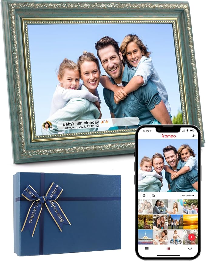 Frameo Digital Frame 10.1 Inch WiFi Digital Photo Frame with 32GB Storage, 1280x800 HD IPS Touch Screen Picture Frames Slideshow, Long Distance Realationship Gifts, Elderly Tech-Midnight Blue