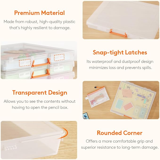 Lifewit 8 Pcs Board Game Storage Boxes, 12.2x10.6'' Paper Container with Secure Latch, Plastic Portable Organizer with Handle & Labels for File,Document,Puzzles, Cards, Art Supplies