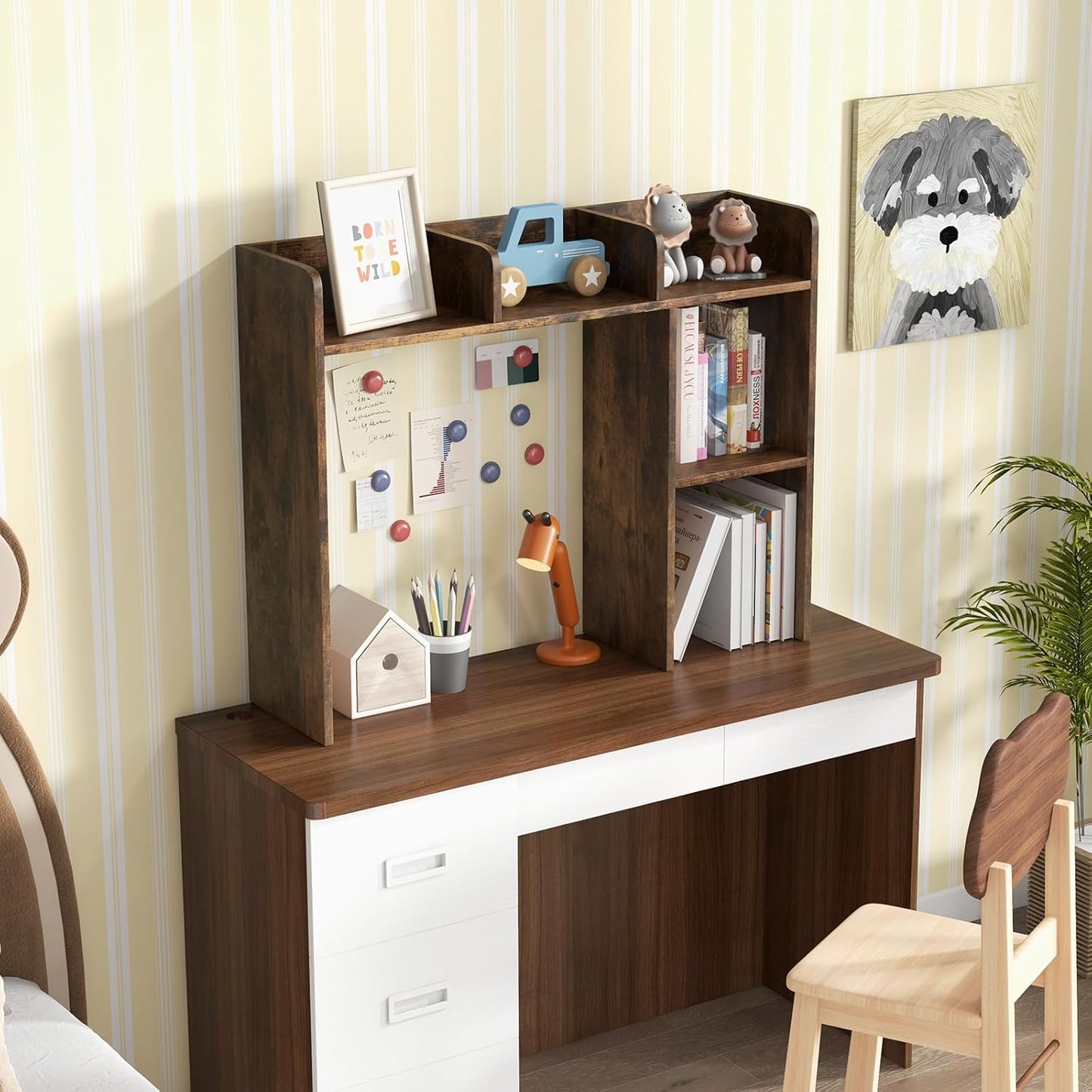 Tangkula Desktop Bookshelf, Countertop Storage Hutch with 5 Shelves for Computer Desk, Desktop 3-Tier Display Rack, Multipurpose Wood Desktop Hutch Storage Organizer for Dorm Office, Brown