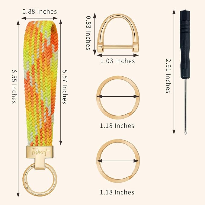Fishent Stretchy Wristlet Keychain, Cute Key Chain, Woven Wrist Lanyard for Car Keys with 3 Keyrings and D-ring for Women Men