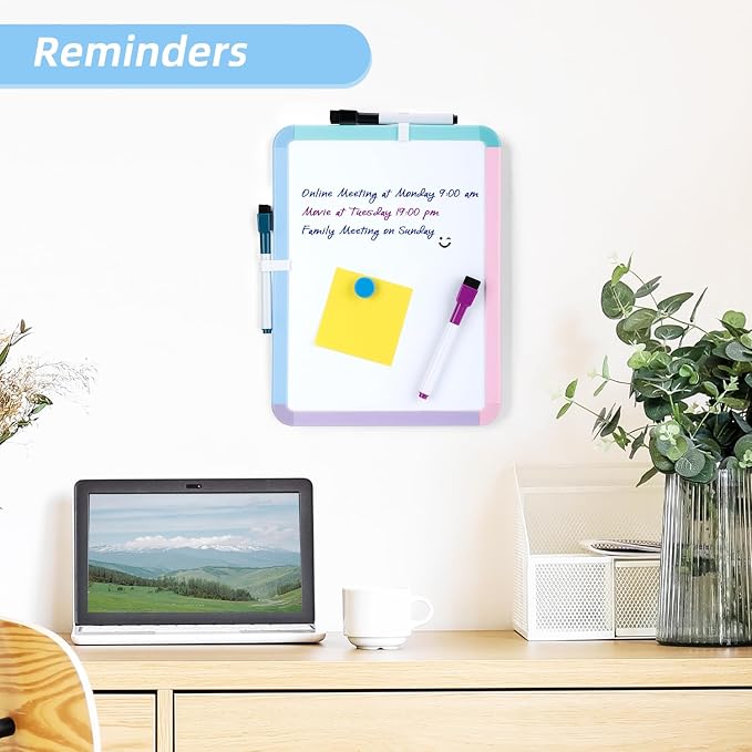 VUSIGN Magnetic Dry Erase Board, 8.5 x 11 Inches White Board, Colorful 1 | Includes 4 Dry Erase Markers, Small Mini White Board for Students Fridge Wall Locker