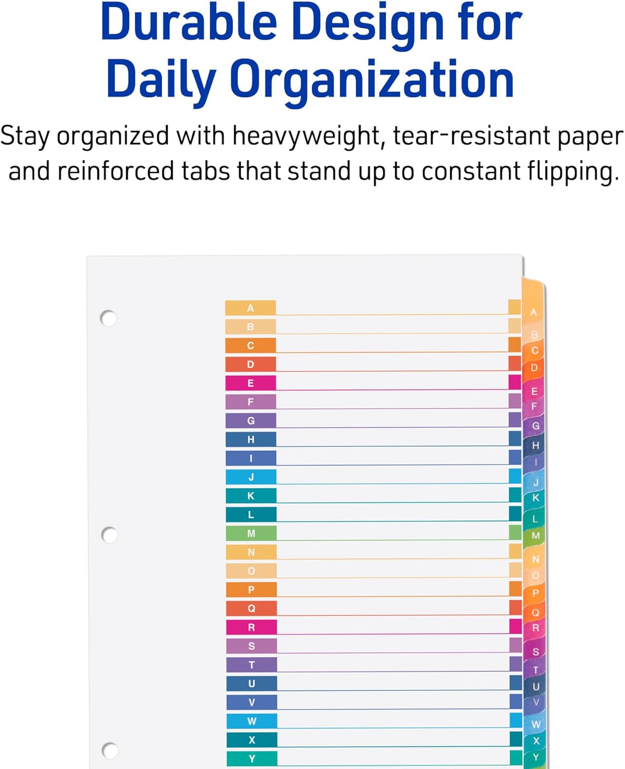 Avery A-Z Tab Dividers for 3 Ring Binder, Customizable Table of Contents, Multicolor, 1 Set (11125)