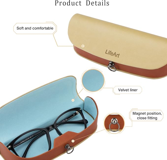LifeArt Eyeglass Case Hard Shell, Portable Sunglass Case, Fashionable PU Leather Eyeglass Case, Lightweight