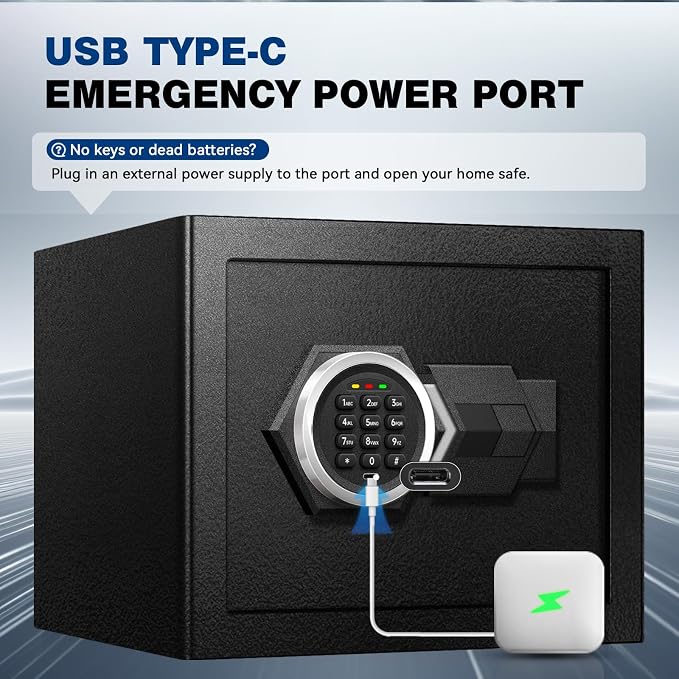 2.4 Cu Ft Large Home Safe Box, Fire Proof Safe with Type-C Port | Steel Security Box with Digital Electronic Keypad, Removable Shelf, Safety Lock Box for Office Documents Money Jewelry Gun