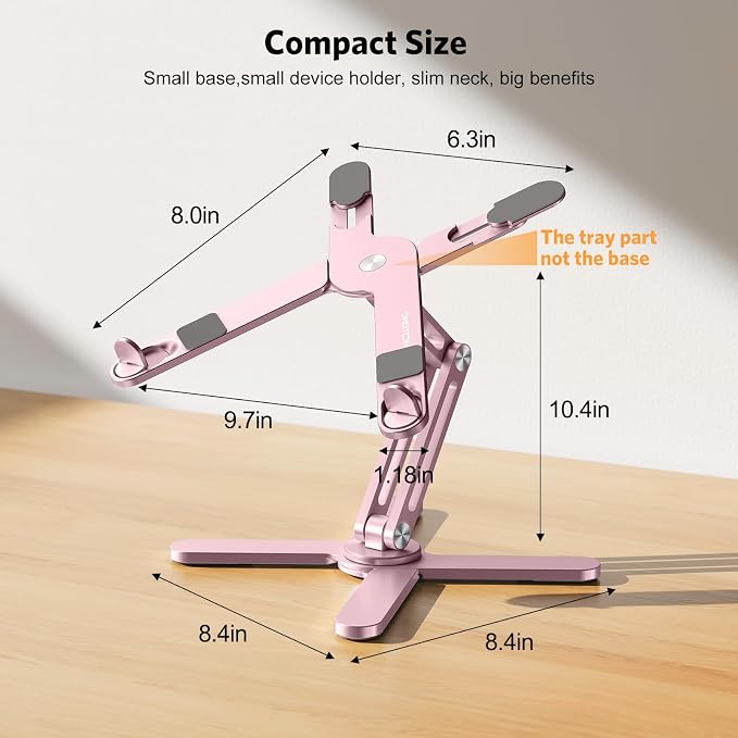 OMOTON LA10 360° Rotating Laptop Stand Riser Foldable for Desk, Pink | Aluminium Aolly, Adjustable Height Angles, Collaborative Work, Easy Storage, Fits Laptops up to 17", for MacBook Pro/Air HP