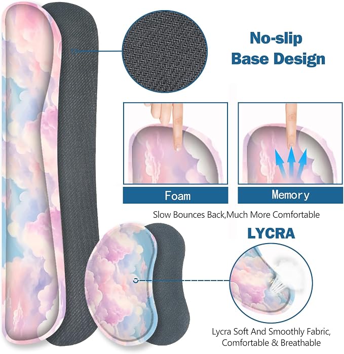 ToLuLu Large Mouse Pad Desk Pad, Wrist Rest Desk Mat for Keyboard and Mouse | 4PCS 35.4”x15.7" XXL Giant Mouse Pad Set, Non-Slip Base Stitched Edges Support Mousepad for Home Office, Dreamy Clouds
