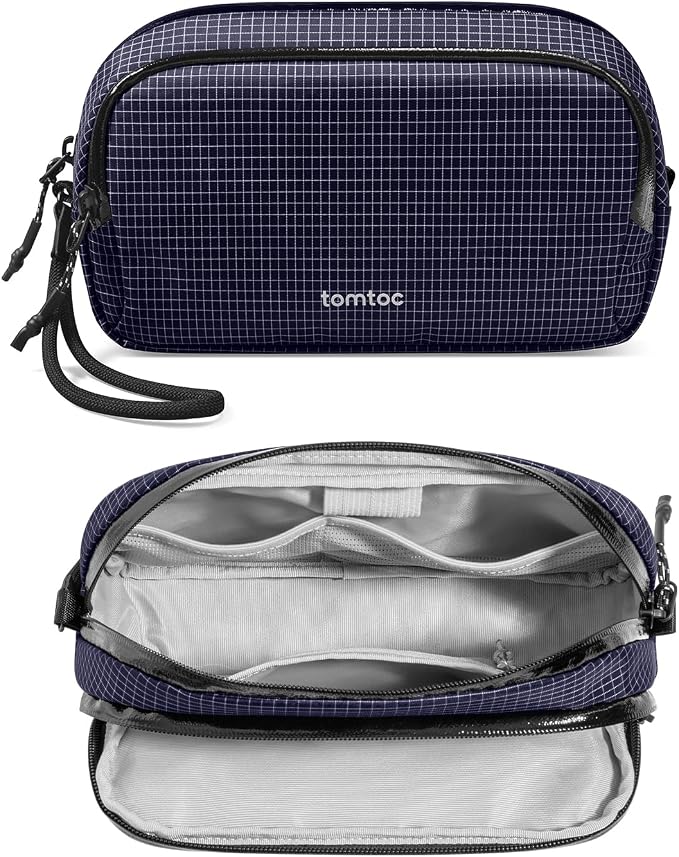 tomtoc Electronic Organizer Travel Case Performance, Water Resistant Dual Compartment Cable Organization Storage Bag for Charger, Cord, Phone, Hard Drive, Power Bank, Accessories Travel Essentials