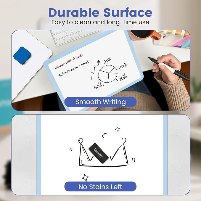 Small Wall White Board, 11" x 14" Mini Double-Sided Magnetic Dry Erase Board with Plastic Frame, Hanging Whiteboard with 5 Markers for Kids Students School Kitchen Home & Office, Blue