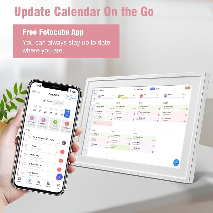 Digital Photo Frame 10.1" WiFi Touch Screen Digital Door Calendar, Family Planner Meal Plan, Audio Reminder, APP Shared Schedule, No Subscription, Wall & Desk Mount