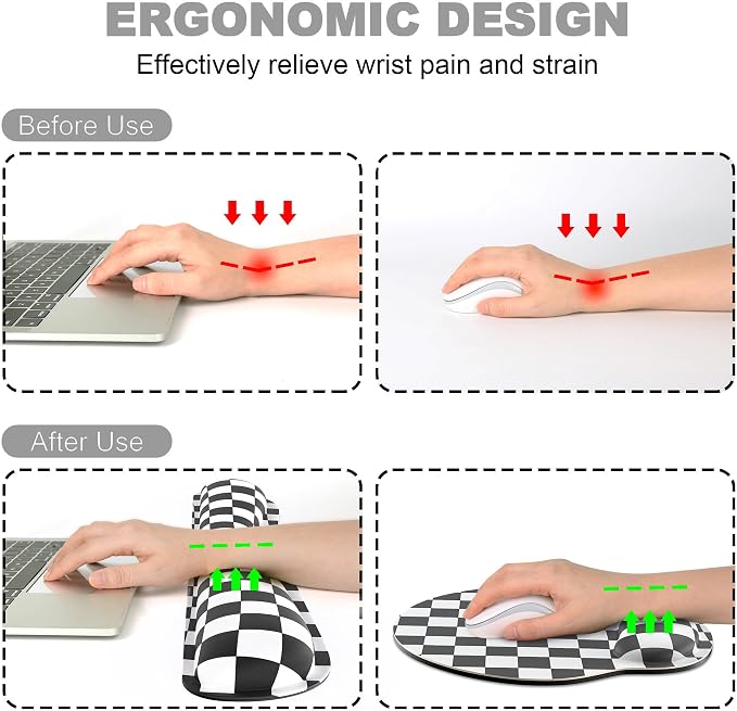Ergonomic Mouse Pad with Wrist Rest and Keyboard Wrist Rest, Mousepad | Memory Foam Wrist Rest for Computer Keyboard, Pain Relief, Non-Slip Base, Mouse Pad Wrist Support for Gaming, Black Checkered