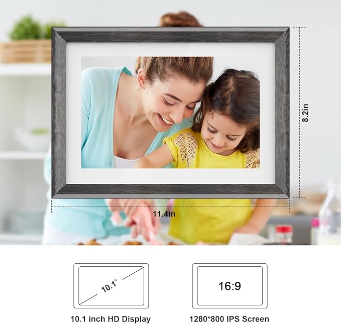 Frameo Digital Picture Frame WiFi 10.1 inch IPS Touch Screen HD Display,16GB Storage, Auto-Rotate,Easy Setup to Share Photos or Videos via Frameo APP