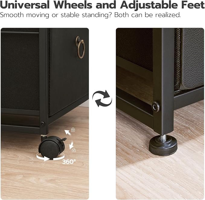 HOOBRO File Cabinet, 2-Drawer Vertical Mobile Office Cabinet, Rolling Printer Stand, for A4/Letter Size Files, Nonwovens Drawer, for Home Office, Rustic Brown and Black BFK21WJ01