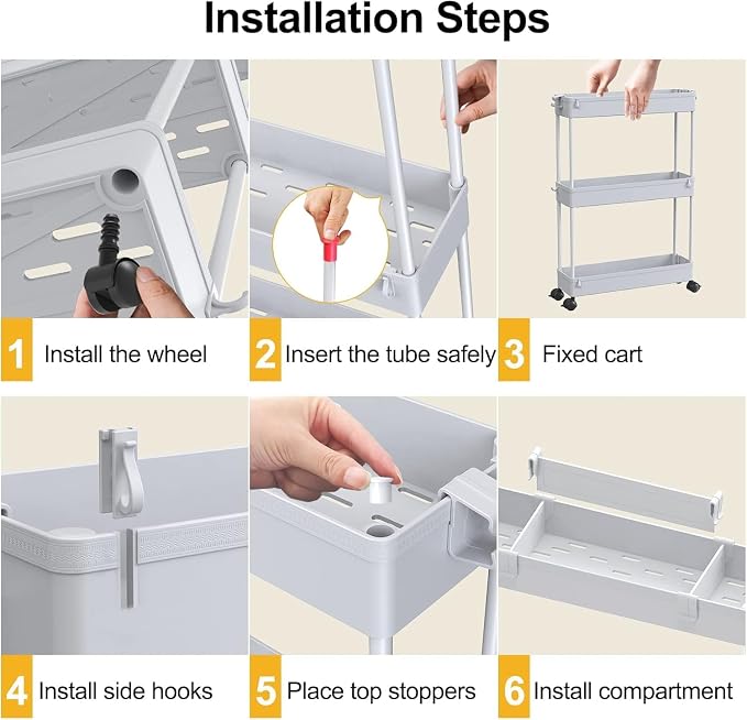 2-piece Set Slim Storage Cart 3 Tier,Bathroom Organizer Rolling Utility,Mobile Shelving Unit Slide Out for Office, Kitchen, Laundry Room & Narrow Places