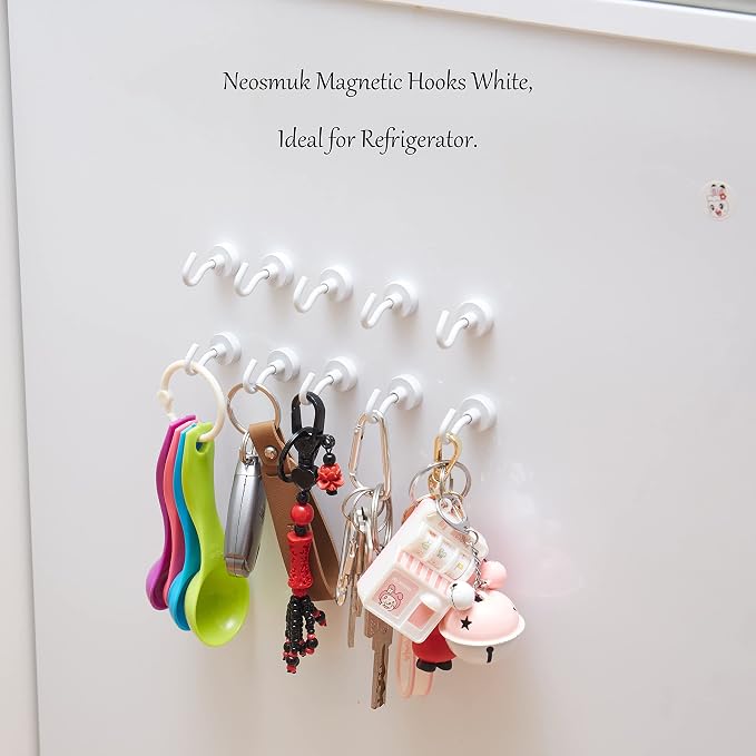 Neosmuk Magnetic Hooks, Heavy Duty 30lb+ Strong Magnet Hook for Cruise Cabins, Cruise Essentials 2026 for Hanging, Metal Wall Refrigerator Hangers (White, 15 Pack)