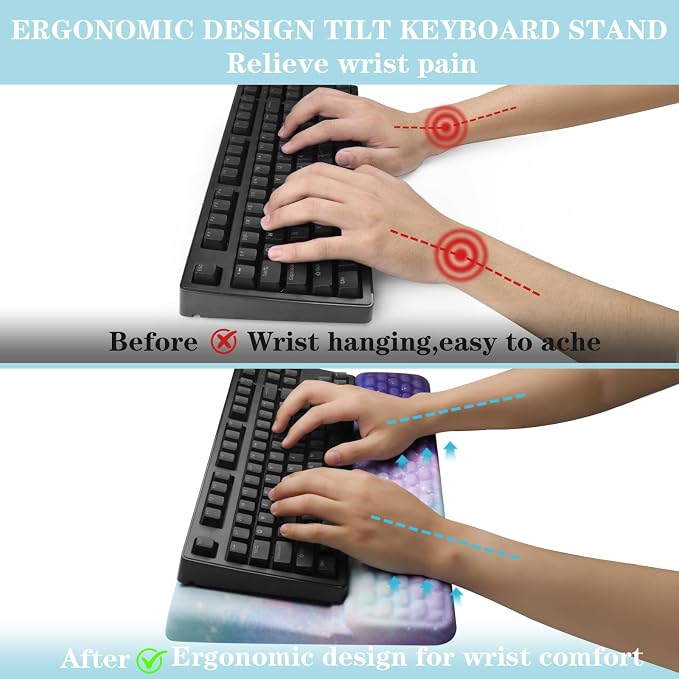 Ergonomic Keyboard Stand with Wrist Rest, Computer Wrist Support Pad | Comfy Tilted Keyboard Riser Holder Wrist Pad for Pain Relief, Soft Memory Foam Desk Cushion for Office Home