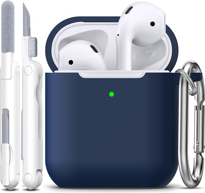 R-fun for AirPods 1/2 Case, Soft Silicone Protective Cover with Keychain and Cleaning Pen, Compatible with AirPods 2nd/1st Generation (2016/2019), Full Drop Protection Cover, Midnight Blue