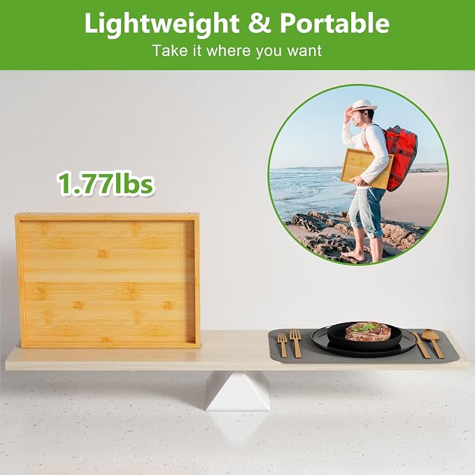 Youpehom Bamboo Bed Tray Table with Folding Legs, Medium, Bamboo | Bamboo bed tray with folding legs, handles and raised edges for meals, laptops, reading and serving in bed or on a sofa.