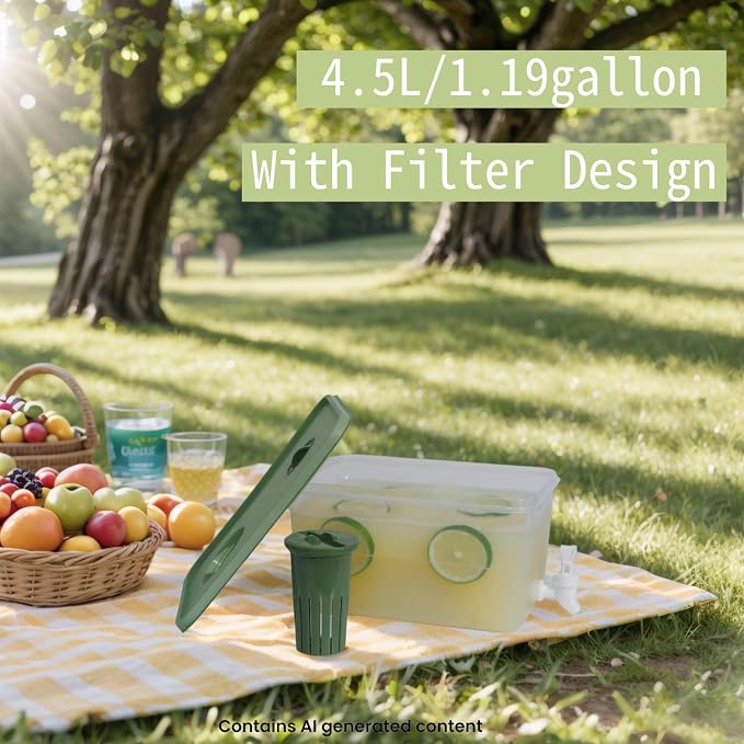 Drink Dispenser for Fridge - 1.19 Gallon Leak Proof Beverage Dispenser with Spigot Infuser - Juice Water Container for Parties Outdoor Camping