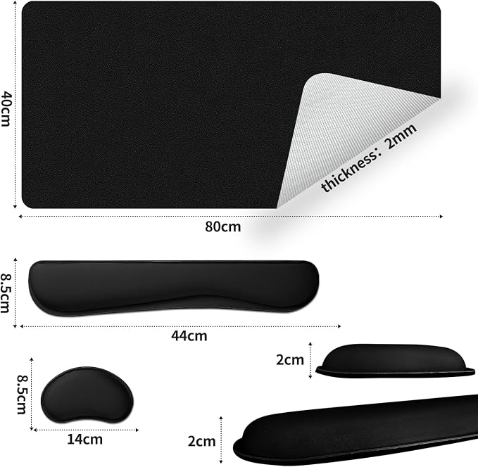Desk Mat Set,3-in-1 Mouse Pad with Wrist Rest and Keyboard Pad | 31.5" x 15.7" Ergonomic Keyboard and Mouse Pad Set, Memory Foam Keyboard Wrist Rest, Waterproof Computer Mat, Black
