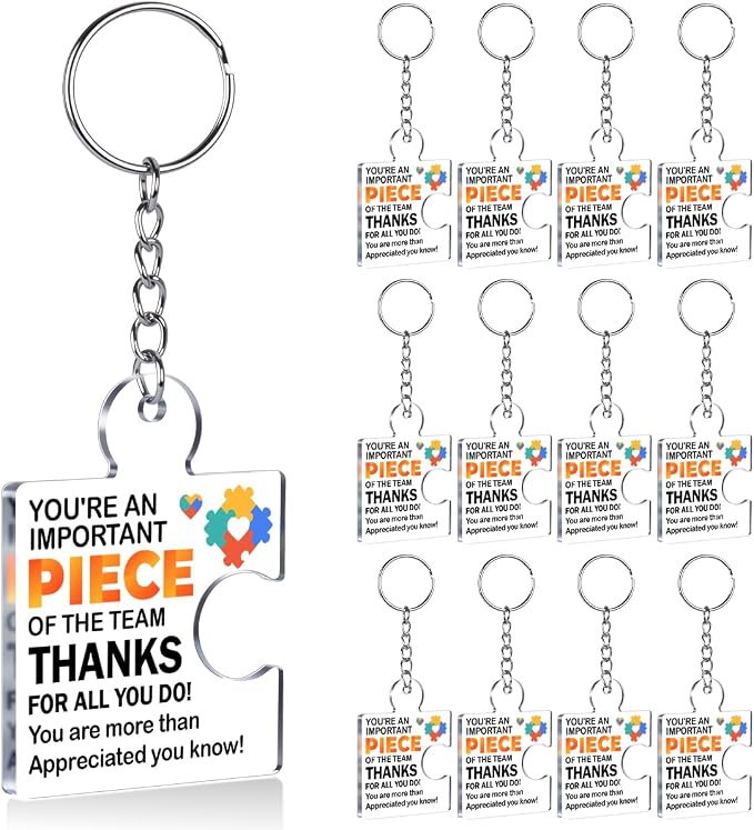 Team Appreciation Gifts Bulk Thank You Keychains for Coworkers | Gift Set for Employee, Staff, Teachers, Teamwork Puzzle Piece Keyring, Acrylic