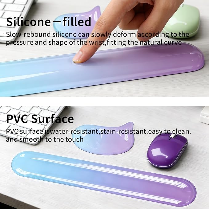 Gel Wrist Rest Set for Computer Keyboard and Mouse, 2-Pack (Purple) | Ergonomic Silicone Wrist Support for Typing Fatigue Relief, Non-Slip Cooling Computer Wrist Rest Pad for Office, Gaming