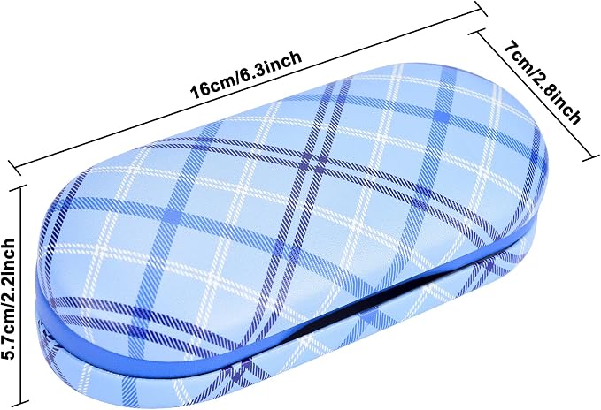 Muf 2 in 1 Contact Lens Case and Glasses Case, Double Sided Design with Mirror, Portable Travel Kit with Tweezer, Remover and Solution Bottle, Blue Plaid