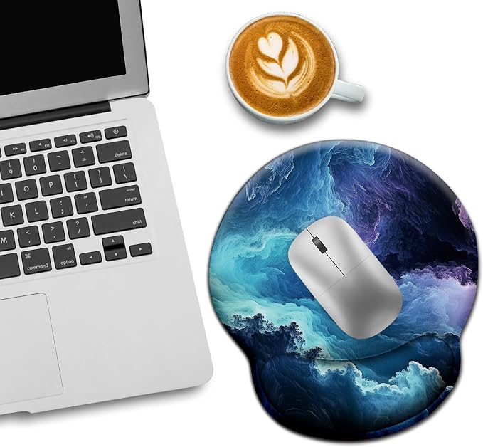 LIMKRIAN Galaxy Mouse Pad with Wrist Rest, 9.8 x 8.6 in | Ergonomic Wrist Support, Non-Slip PU Base, Pain Relief, Gaming Computer Mousepad, Cute Office Desk Accessories Decor