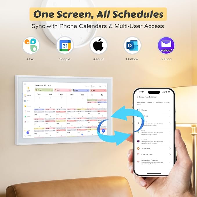 COMIX 21-inch Smart Digital Wall Calendar,WiFi Large Touchscreen Family Organizer,Syncs Google/iCloud/Outlook, Digital Chore Board & Meal Planner,Wall Mounted Smart Home Display for Busy Households