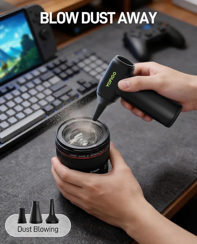 150,000 RPM Electric Air Duster [Aluminum Alloy], 180W Powerful Compressed Air Blower for PC Cleaning, 4400mAh 3-in-1 Vacuum & Air Pump for Inflatables, Portable Mini Leaf Blower for Car Home