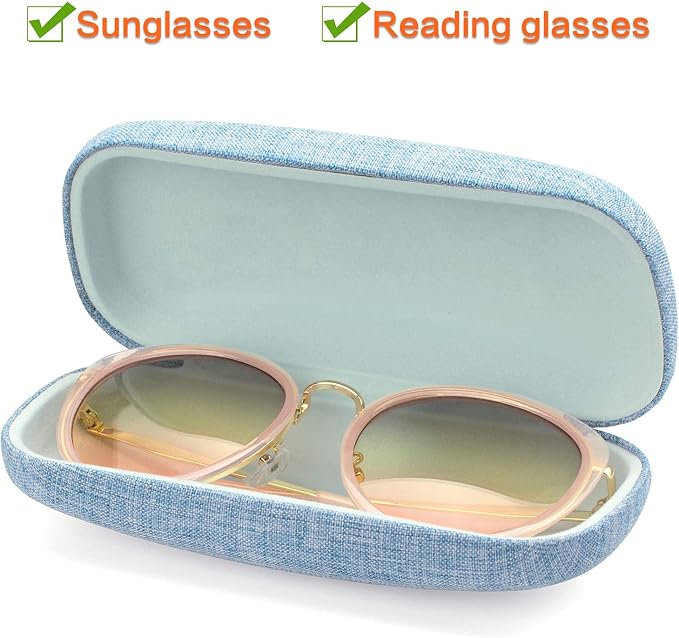 Vemiss Hard Shell Sunglasses Case, Large Linen Fabric Protective Glasses Case for Men Women