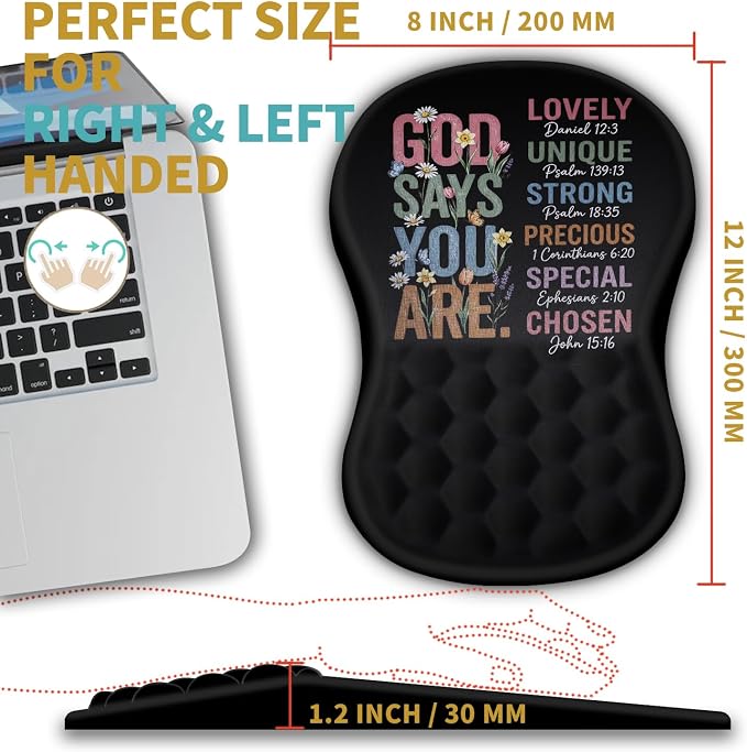 Hokafenle Ergonomic Mouse Pad Wrist Support with Massage Design, Wrist Rest Pain Relief Mousepad with Memory Foam&Non-Slip PU Base, Mouse Pads for Wireless Mouse & Desk (12x8 inch,God Said)