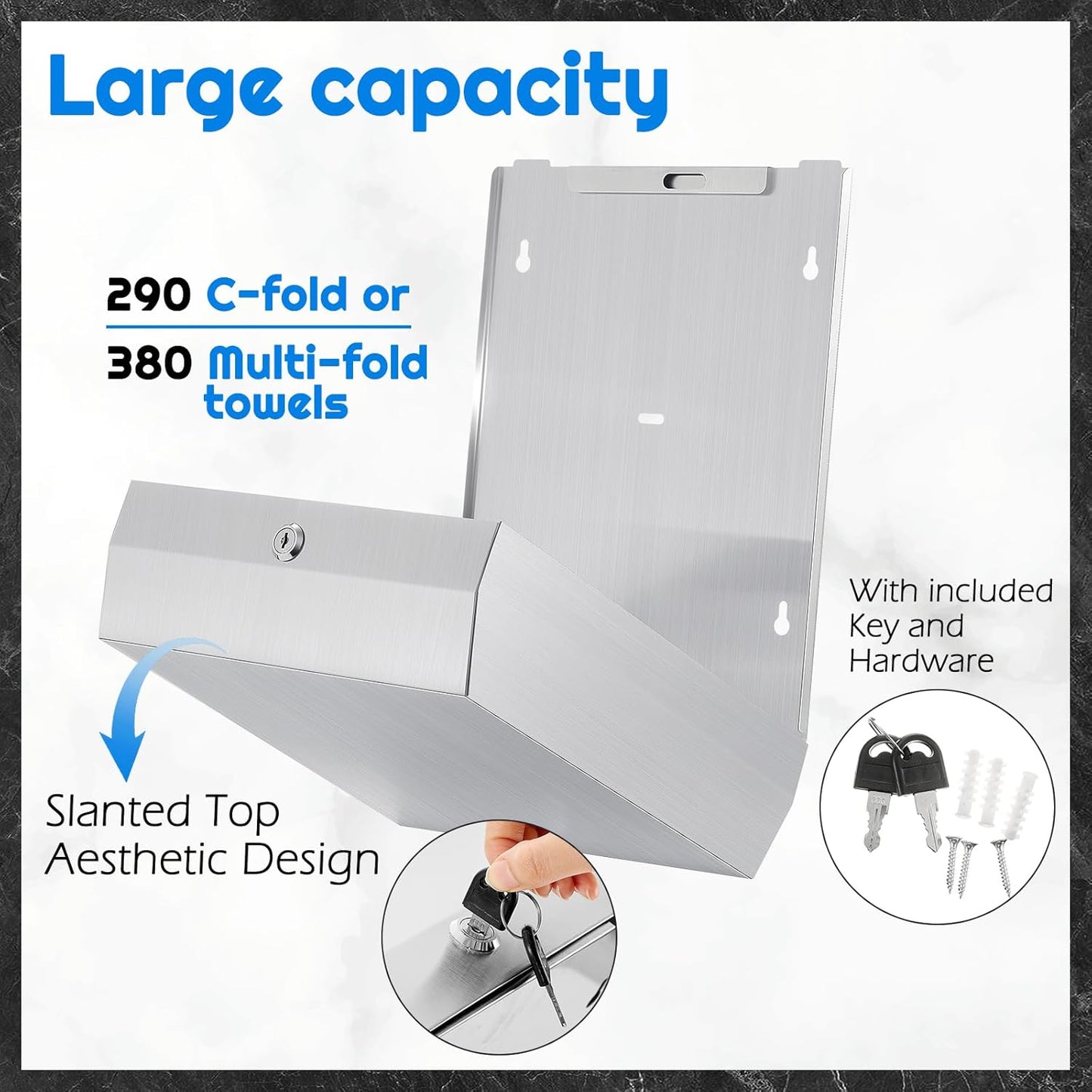 2 Pcs Commercial Soap Dispenser and Paper Towel Dispenser Set with Lock-Stainless Steel,Wall Mount,Large Capacity Manual Liquid Pump Rust Proof Leak Free for Commercial Home Bathroom