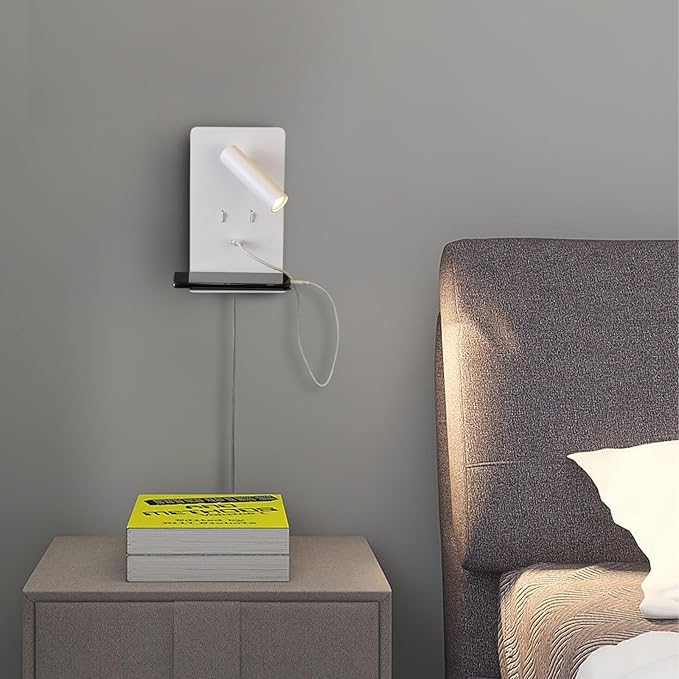 ZEROUNO Plug in Wall Light Bedroom Wall Mounted Reading Light LED Bedside Sconces with Switch USB Port Wall Lighting Lamps 3000K(White)