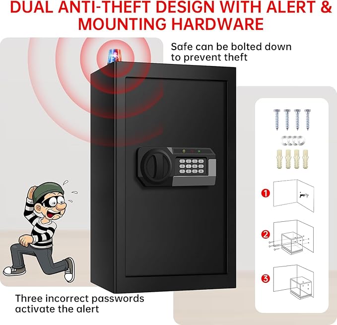 5.1 Cuft Home Safes Water and Fireproof, Large Safety Box Fireproof Waterproof with Electronic Keypad and Spare Key, Fire Proof Safe for Home Documents, Floor Personal Safe for Money Medicine