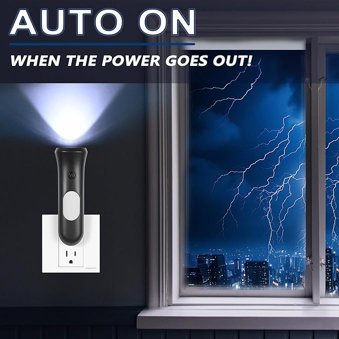 ROSSEX 4 in 1 Emergency Lights for Home Power Failure,Rechargeable LED Flashlight Plug in Wall, Automatic Turn-On Power Outage Night Light Flashlight for Hurricane Preparedness Items