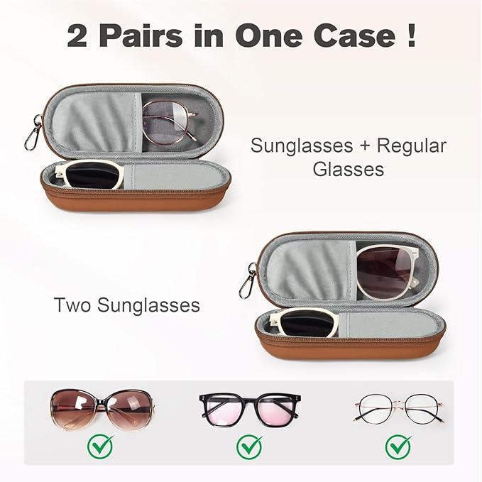 Double Eyeglasses Case, Dual Glasses Sunglasses Organizer with Zipper Closure, Eyewear Storage Box for Men Women Travel