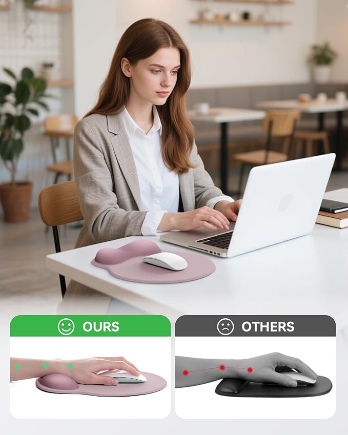 Mouse Pad with Wrist Rest for Desktop Large Ergonomic Mouse Mat(Rose Pink) | 10.6''L x 9''W Size, Gel Wrist Support, Non-slip Base, Washable Surface, Laptop Mousepad