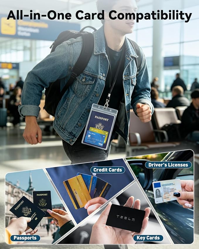 Uniclife 10 Pack Passport Holder, Clear PVC ID Badge Holder with Lanyard | Waterproof Passport Holders for Travel, Extra Large Lanyard Card Holder for Cruise & Events, 4.5" × 6.4"