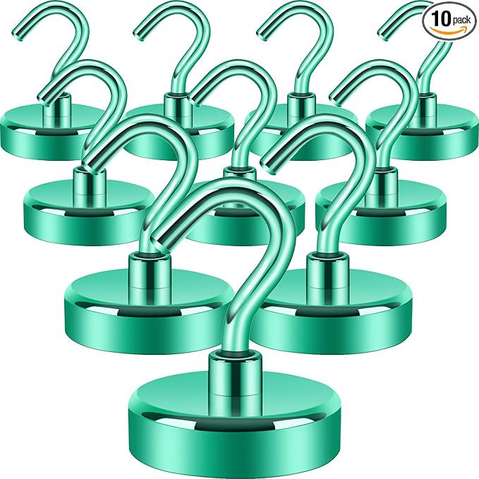 Neosmuk Magnetic Hooks, Heavy Duty 85lb+ Strong Magnet Hook for Cruise Cabins, Cruise Essentials 2026 for Hanging, Metal Wall Refrigerator Hangers (Green, 10 Pack)