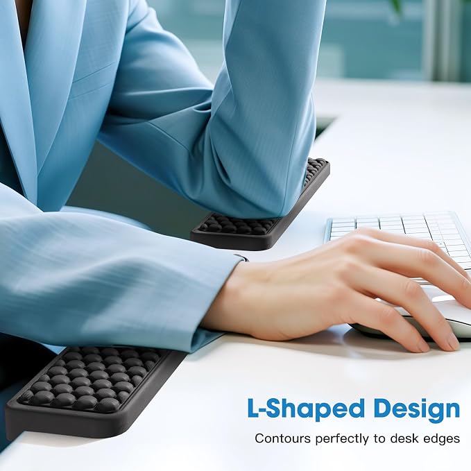 MEKASS L-Shaped Desk Elbow Pad for Desk, Memory Foam Elbow Support Padding with Non-Slip, Ergonomic Desk Edge Cushion, Wrist Comfort Support for Office Home 2 Pcs (Hexagon Black)