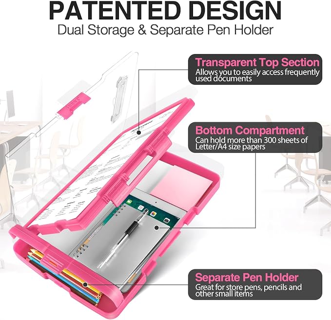 Sooez Original Clipboard with Dual Storage, Heavy Duty Clip Boards 8.5x11 | Dual Compartment, Clearview, Dry Erase, High Capacity, Real Hinge, High Capacity, Pen Holder, Coach School & Office Supplies