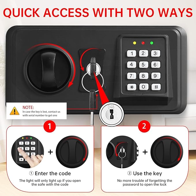 5.2 Cub Large Home Safes Fireproof Waterproof, Anti-theft Fire Safe with Programmable Keypad, Spare Keys and 3 Removable Shelves, Digital Home Security Safe Box for Home Document Money Valuables